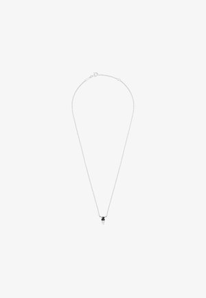 Silver chain necklace featuring a black stone pendant, smooth texture, simple design, and a clasp closure at the back.