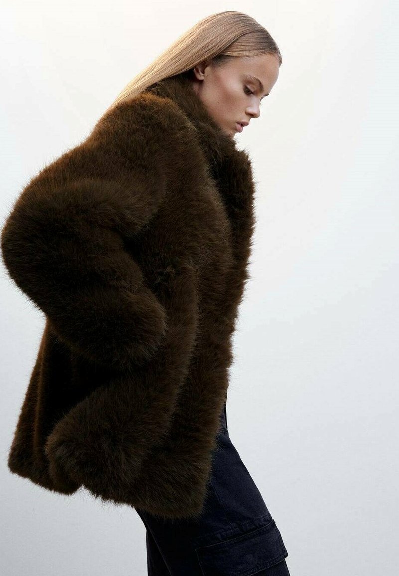 mango brown faux fur coat