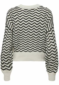 Maglione accorciato con motivo a onde in bianco e nero, lavorazione a maglia testurizzata, scollatura rotonda e polsini e orlo a costine.