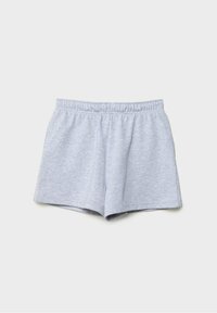 Grijze katoenen shorts met een elastische tailleband, met een zachte textuur en een eenvoudig ontwerp, geschikt voor casual dragen of sporten.