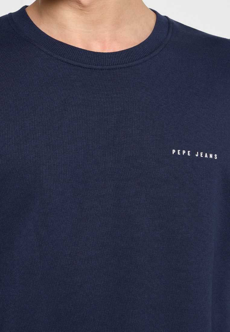 Navyblaues Baumwoll-Sweatshirt mit Rundhalsausschnitt und subtiler Textur, mit einem weißen "Pepe Jeans"-Logo auf der linken Seite.