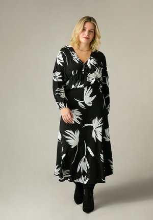 MONO FLORAL PRINT BIAS CUT - Maxinederdele - black