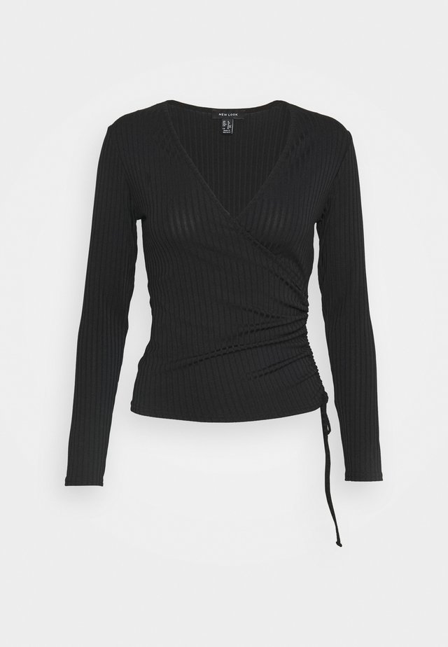 CARLY WRAP RUCHED SIDE - T-shirt à manches longues - black