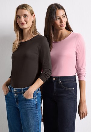 Street One, LANGARM SHIRTS MIT RUNDHALS IM 2ER-PACK - Camiseta de manga larga - black coffee vintage blush