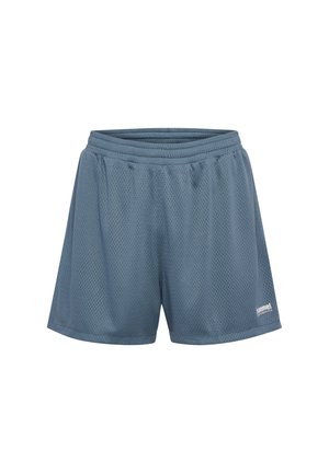 Donkerblauwe sportieve mesh shorts met een elastische tailleband en een wit logo aan de rechter benedenkant. Kenmerkt zich door een ademende, lichtgewicht stof.