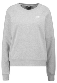 Szary sweatshirt wykonany z mieszanki bawełny, z okrągłym dekoltem, raglanowymi rękawami i małym białym logo na klatce piersiowej. Miękka tekstura, luźny krój.