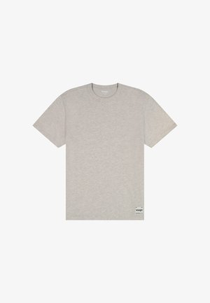 T-shirt a maniche corte grigio chiaro realizzata in tessuto morbido, con scollo tondo e un piccolo etichetta con il marchio sul lato anteriore inferiore destro.