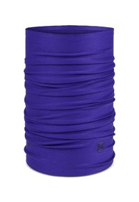 Lila multifunktionaler Stoffschlauch, nahtloses Design, leicht, mit strukturierter Oberfläche und einem Logo an der Seite.