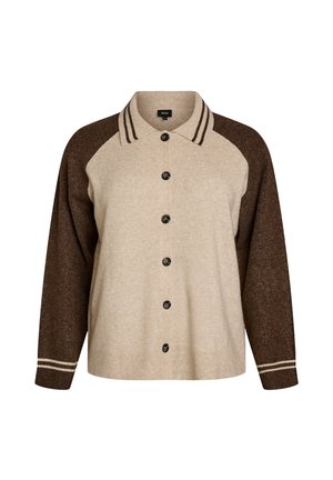 Zizzi, STRICKJACKE MIT KONTRASTÄRMELN UND KRAGEN - Cardigan - beige