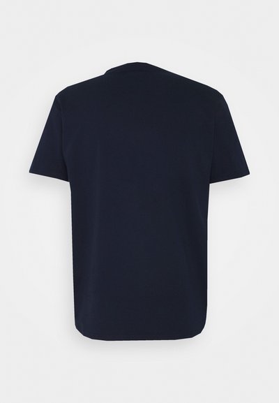 T-shirt in cotone blu navy con maniche corte, collo rotondo e orlo dritto. Tessuto dalla trama liscia, retro senza motivi o dettagli.