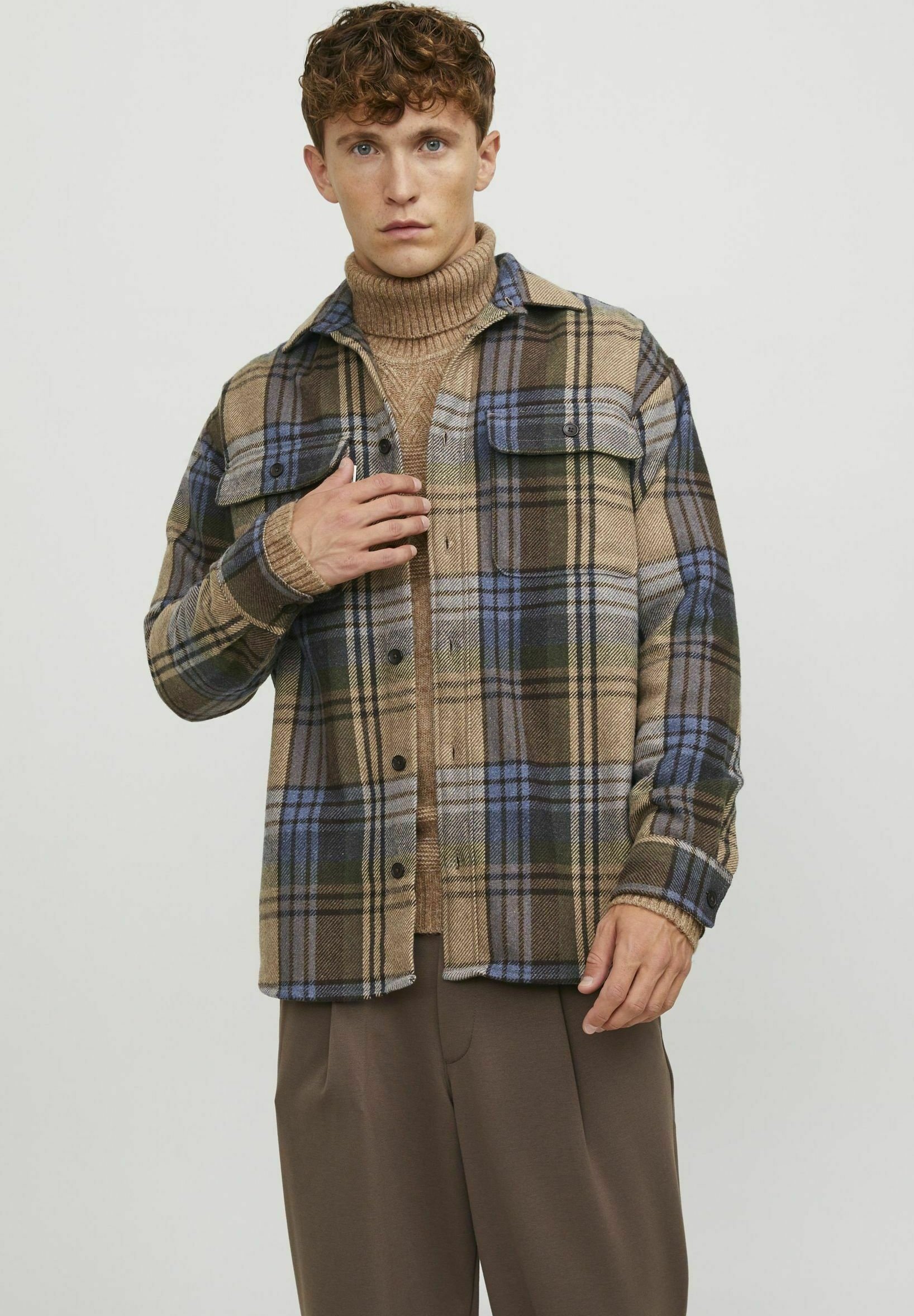 Jack & Jones Mannelijke jas visgraatpatroon dubbele kraag 12189349