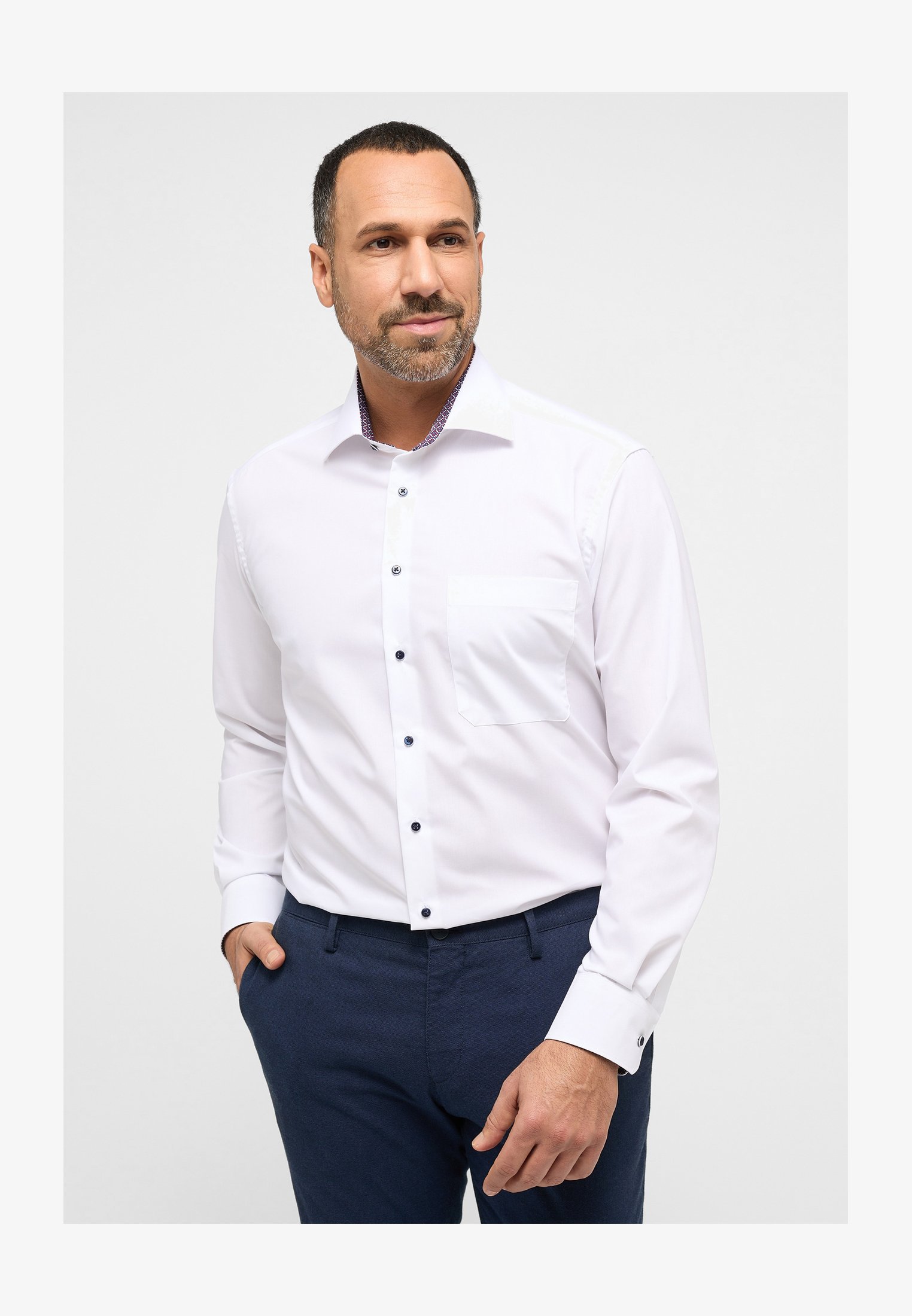 Camicia ETERNA COVER Manica Lunga Comfort Fit Bianco Twill – Copre Tatuaggi E Peluria, Non Iron
