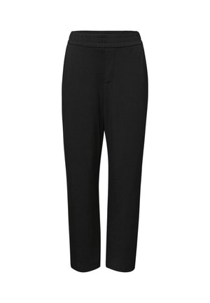 Pantalon noir à jambes droites avec taille élastique, sans poches visibles ni ornements, présenté sur fond blanc.