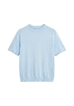 PULL&BEAR, FITTED SHORT SLEEVE ROUND NECK FINE-KNIT - JUMPER - T-shirt imprimé - light blue
