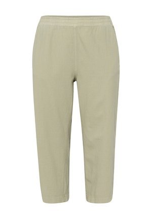 Pantalon beige clair court avec taille élastique, coupe droite, sans poches visibles ni ornements.