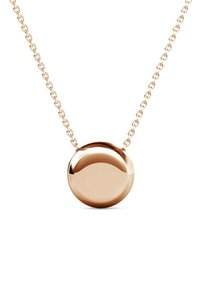 Collana con pendente in oro rosa, dotata di un charm rotondo e liscio, attaccato a una delicata catena con anelli ovali. Finitura lucida, senza pattern visibili.