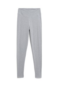 Gray leggings made of soft, stretchy fabric with a high waistband. Fitted design, smooth texture, and no visible seams or patterns.