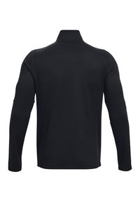 Schwarze Langarmjacke mit Stehkragen, glatter Textur, Nahtdetails und Seitentaschen, mit minimalistischem Design ohne Verzierungen.