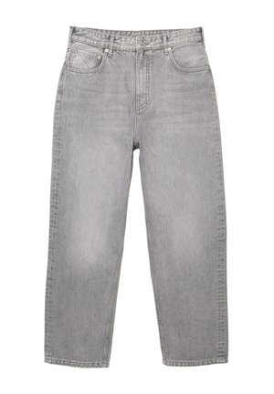 Grijze denim jeans met een losse pasvorm, rechte pijpen, vijf-pocket ontwerp en contrasterende stiksels. Middenhoge taille met een sluiting met knoop aan de voorkant.
