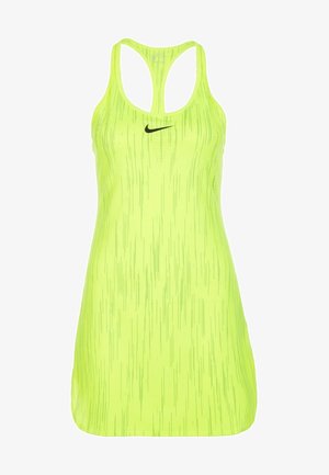 Débardeur Nike racerback jaune fluorescent avec un motif discret à rayures verticales et un logo Swoosh noir sur la poitrine.