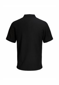 Polo noir uni à manches courtes vu de dos avec un col classique et sans logos ni motifs visibles.
