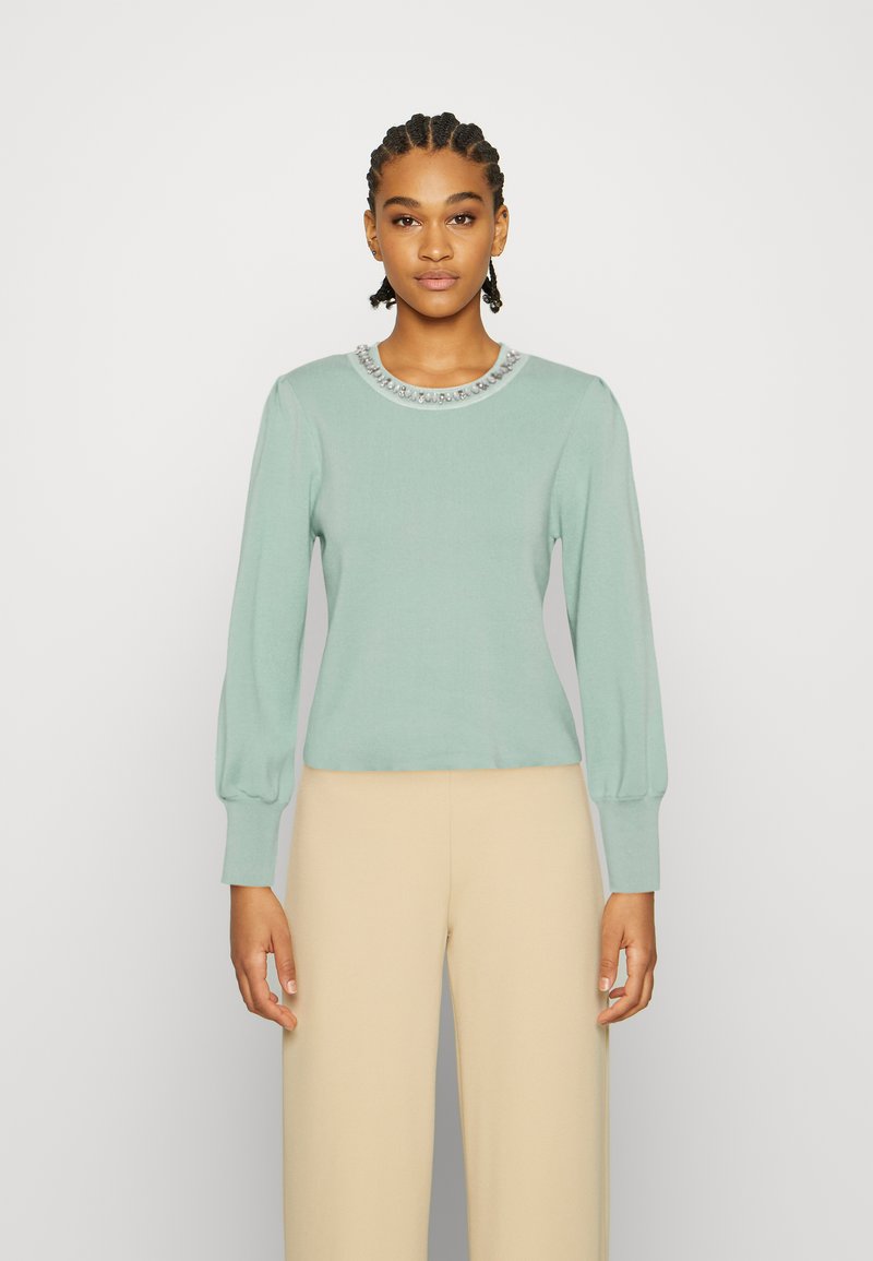 Damen Strickjacken | ONLY ONLWONDER EMBELLISHMENT O NECK Strickpullover harbor gray/mint - UN44558 Damen Strickjacken | ONLY ONLWONDER EMBELLISHMENT O NECK Strickpullover harbor gray/mint - UN44558