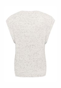 Maglione grigio chiaro lavorato a maglia con maniche corte, caratterizzato da una forma ampia e squadrata e da un motivo a coste testurizzato. Nessun hardware o accenti visibili.