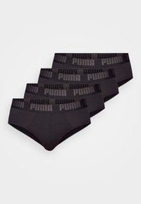 Schwarze Baumwollherrenunterhosen mit runder Form, ausgestattet mit einem breiten schwarzen Bund, der mit "PUMA" in kontrastierendem Dunkelgrau geprägt ist. Set aus fünf Stück.