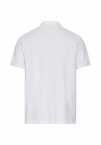 Effen witte polo met korte mouwen van achteren gezien, voorzien van een kraag zonder zichtbare patronen of logo's.