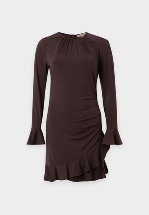 MICHAEL Michael Kors, RUCHED RUFFLE HEM DRESS - Трикотажна рокля - chocolate