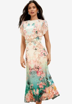 Lipsy PETITE FIT - OMBRE FLORAL TULIP SLEEVE FIT AND MIDI - Jurk - white printed
