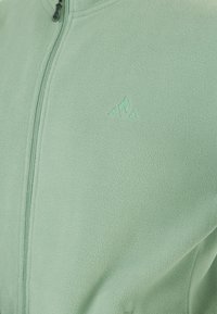 Mintgrüne Fleecejacke mit Reißverschluss, strukturiertem Stoff und einem dezenten Logo auf der Brust. Weiches Material, das sich gut für das E wearing eignet.