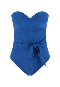 Maillot De Bain 2 Pièces Guess Bikini Bandeau - Bleu Avec Logo Feuille Argenté, Taille M/S, Neuf Avec étiquettes - Pour L'été, La Plage, La Piscine