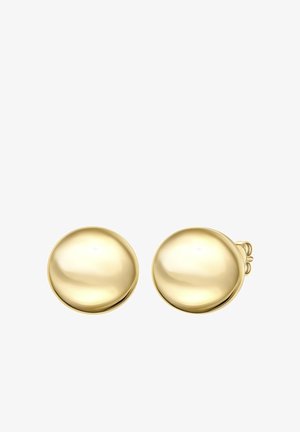 Aranyszínű stúdió fülbevalók sima, kerek formával és fényes felülettel. Egyszerű kialakításuk miatt különféle alkalmakra alkalmasak.