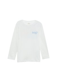 Wit langemouwen T-shirt van katoen met een lichtblauw "Bluey" graphic op de borst. Ronde halslijn, ontspannen pasvorm en zachte textuur.