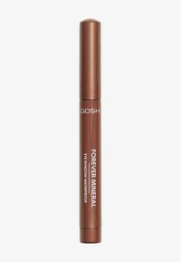Brown metallic twist-cap tube with white text reading "GOSH FOREVER MINERAL EYE SHADOW WATERPROOF." Smooth texture, slender shape.