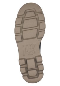 Talpa unei încălțăminte, realizată dintr-un material de cauciuc texturat de culoare bej deschis, cu un model de rulare segmentat și cu un logo embosat în centru.