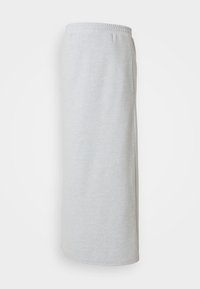 Lys grå sweatkjole laget av myk bomullsblanding, med elastisk liv, sidelommer og en lang, rett silhuett.