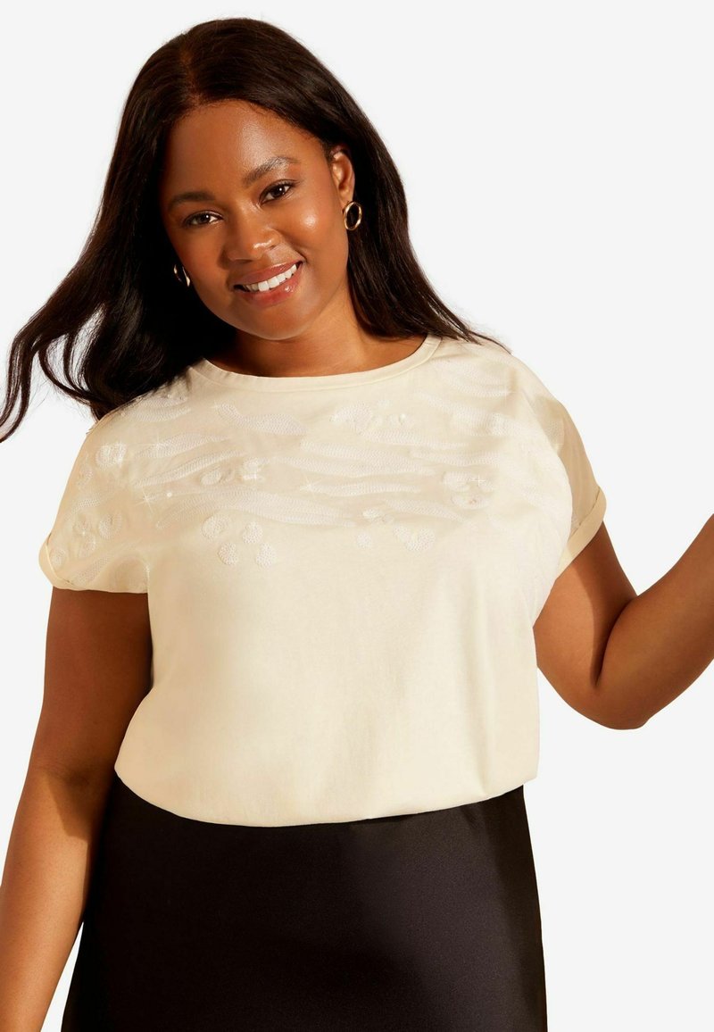 Curves Like These SEQUIN-REGULAR FIT - Tričko s potlačou - cream