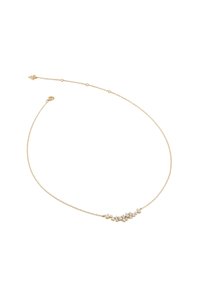 Goldkette mit einem zarten Design, bei dem klare Akzentsteine in einem floralen Muster angeordnet sind. Mit Karabinerverschluss.