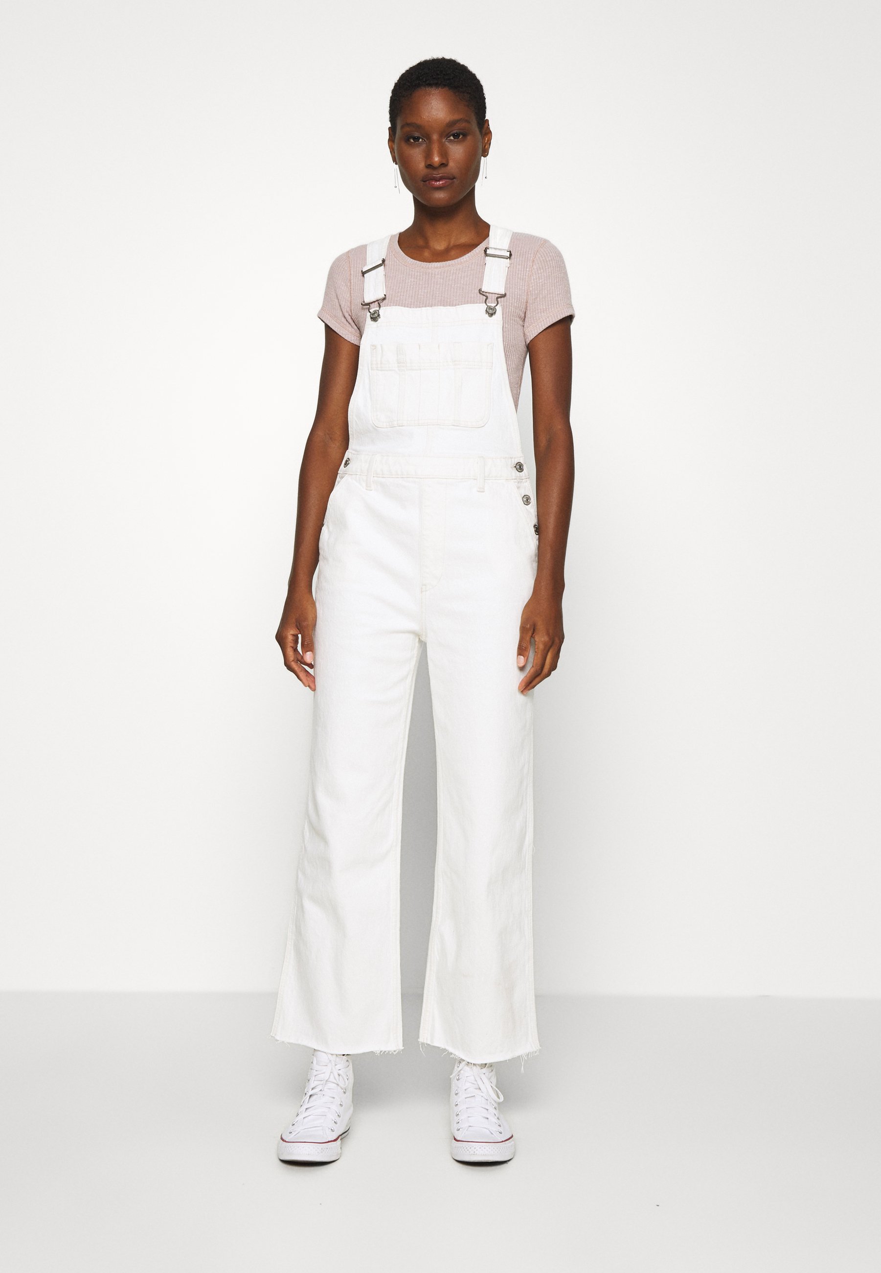 white wide leg overalls