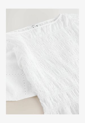 Next, REGULAR FIT - SMOCKED SLASH NECK SHORT SLEEVE TOP . - Bluse - white broderie