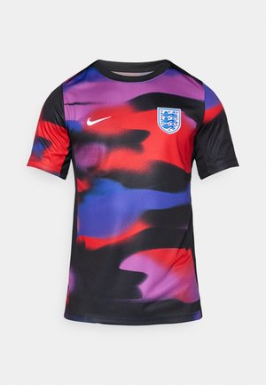 Nike jersey featuring a black base with vibrant red, purple, and blue abstract patterns. Includes a shield logo on the left chest.