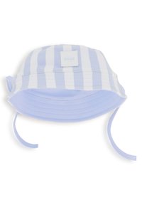 Ανοιχτό μπλε καπέλο τύπου bucket με λευκές ρίγες, διαθέτει ετικέτα μπροστά, μαλακό υλικό και ρυθμιζόμενους ιμάντες στα πλάγια.