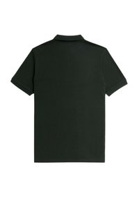 Mörkgrön kortärmad polotröja i slätt tyg. Har en klassisk krage, rak nederkant och inga synliga logotyper eller mönster.