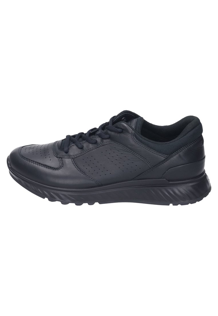Schwarze Sportschuhe aus glattem Leder mit perforierten Details, einer gepolsterten Sohle und Schnürsenkeln für einen sicheren Sitz.