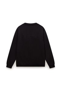 Sort sweatshirt med lange ærmer, rund halsudskæring og en glat stofstruktur. Har et enkelt, ensfarvet design uden mønstre eller accenter.