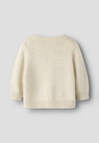 Helebeež villane kampsun ümmarguse kaelusega, kolmveerandvarrukatega ning soonikkoes varrukaotste ja äärega. Sile tekstuur ja lihtne, tekstuurita disain.