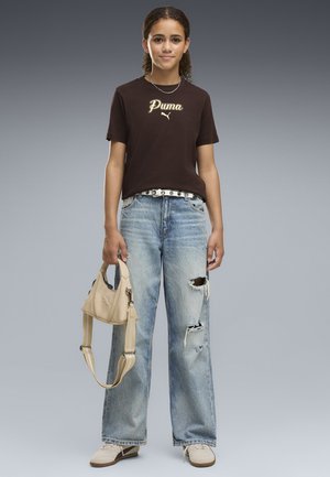 Puma, ESSENTIALS SCRIPT GLITTER T-SHIRT - Printtipaita - chocolate fondue