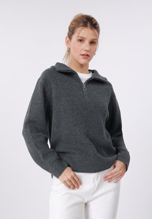 QUARTER-ZIP BASIC KNIT - Svetrík - grey